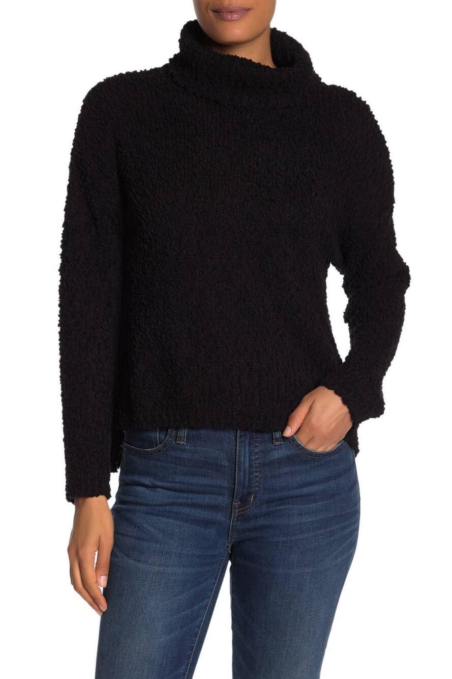 Bobeau Popcorn Knit Turtleneck Sweater Top in Black Nordstrom